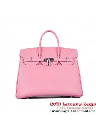 AAA Replica Hermes Birkin 35CM Pink Clafskin Leather Tote Bag Silver Tl1918VB75