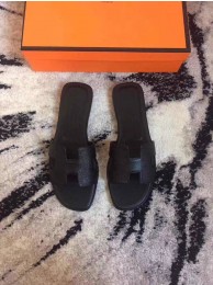 AAA Replica Hermes Leather Slipper HO742 Black Tl3378VB75