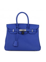 AAAAA Imitation Hermes Birkin 30CM Tote Bag Blue Original Leather H30 Silver Tl1691oT91