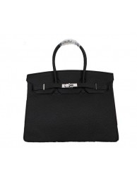 AAAAA Knockoff Hermes Birkin 35CM Tote Bag Black Clemence Leather H35 Silver Tl1785Pg26