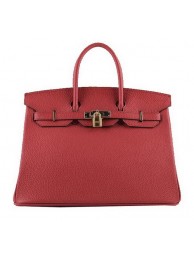 AAAAA Knockoff Hermes Birkin 35CM Tote Bags Red Grainy Leather H-35 Gold Tl1420Pg26