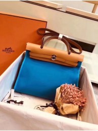 Best 1:1 Hermes Herbag 31CM Original Canvas Leather & Calfskin 45987 Blue&Apricot Tl830eT55