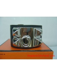 Best Quality Imitation 2010 Hermes Black Leather Silver Bangle 1171 Tl2878dK58