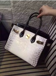 Best Replica Hermes Birkin 30CM Shoulder Bag White&Black Croco Leather H30 Gold Tl1021bj75
