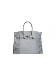 Best Replica Hermes Birkin 35CM Tote Bag White Croco Leather H35 Silver Tl1751bj75