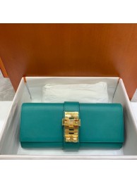 Cheap Copy Hermes H Medor swift Leather Clutch 37566 Lake green&Gold hardware Tl130Eq45