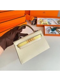 Cheap Hermes Kelly 19cm Shoulder Bags Epsom Leather KL19 Gold hardware Cream&yellow Tl217sZ66