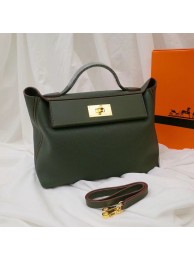 Cheap Hermes Kelly togo Leather Tote Bag H2424 Blackish green Tl582sZ66
