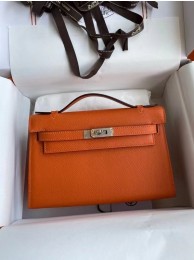 Cheap Hermes Original Epsom Leather KEL2278 orange&Silver-Tone Metal Tl366ZZ98