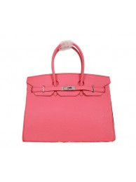 Designer Replica Hermes Birkin 35CM Tote Bag Pink Clemence Leather H35 Silver Tl1787CF36
