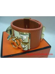 Fake 2009 Hermes Orange Leather Gold Bangle 1171 Tl2868bz90