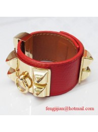 Fake 2009 Hermes Red Leather Gold Bangle 1171 Tl2864Sq37