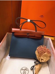 Fake Hermes Herbag 31CM Original Canvas Leather & Calfskin 45987 Blue&Brown Tl557xE84