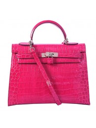 Fake Hermes Kelly 32cm Shoulder Bags Peach Iridescent Croco Leather Silver Tl1601QF99