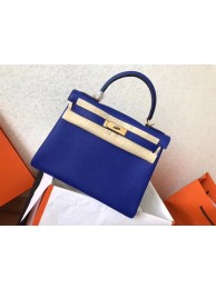 Fake Hermes original Togo leather kelly bag KL320 blue Tl710tu77