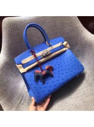 Fake Hermes Real ostrich leather birkin bag BK35 blue Tl742qZ31