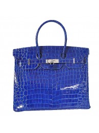 Fashion Hermes Birkin 35CM Tote Bag Blue Iridescent Croco Leather Silver Tl1612wc24