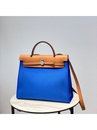 Fashion Hermes Herbag 31CM Original Canvas Leather & Calfskin 48887 blue&brown Tl115Of26