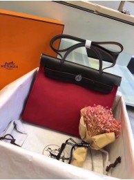 First-class Quality Hermes Herbag 31CM Original Canvas Leather & Calfskin 45987 Black&Red Tl824xO55