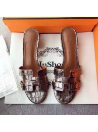 First-class Quality Hermes Leather Slipper HO742 Silver Tl3379xO55