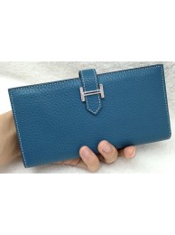 Hermes Bearn Japonaise Bi-Fold Wallet Litchi Leather A208 Blue Tl2112TL77