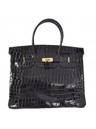 Hermes Birkin 35CM Tote Bag Black Iridescent Croco Leather Gold Tl1615Jz48
