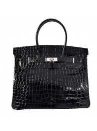 Hermes Birkin 35CM Tote Bag Black Iridescent Croco Leather Silver Tl1614fH28