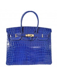 Hermes Birkin 35CM Tote Bag Blue Iridescent Croco Leather Gold Tl1613Pf97