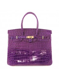 Hermes Birkin 35CM Tote Bag Purple Iridescent Croco Leather Gold Tl1608sY95