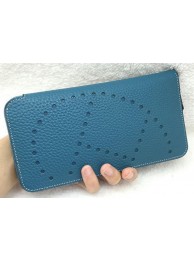 Hermes Evelyn Long Zip Wallet Litchi A808 Blue Tl2123pk20