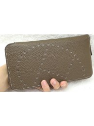 Hermes Evelyn Long Zip Wallet Litchi A808 Khaki Tl2119zS17