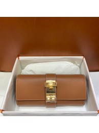 Hermes H Medor swift Leather Clutch 37566 brown&gold hardware Tl124yC28