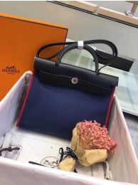 Hermes Herbag 31CM Original Canvas Leather & Calfskin 45987 Black&Blue Tl814Gw67