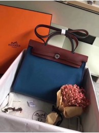Hermes Herbag 31CM Original Canvas Leather & Calfskin 45987 Blue&Wine Tl831OG45
