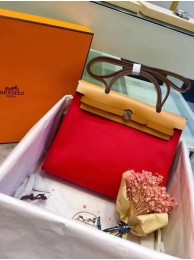 Hermes Herbag 31CM Original Canvas Leather & Calfskin 45987 Red&Apricot Tl836De45