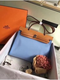 Hermes Herbag 31CM Original Canvas Leather & Calfskin 45987 Skyblue&Brown Tl816rf34