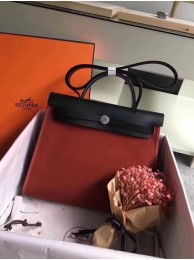 Hermes Herbag 31CM Original Canvas Leather & Calfskin 45987 Wine&Black Tl818iv85