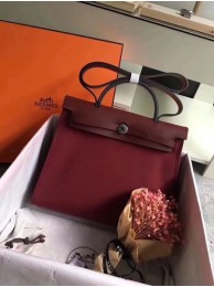 Hermes Herbag 31CM Original Canvas Leather & Calfskin 45987 Wine Tl822yk28