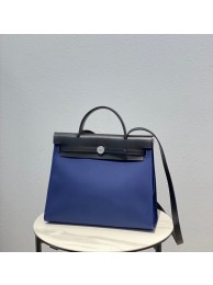 Hermes Herbag 31CM Original Canvas Leather & Calfskin 48887 blue&black Tl116Va47