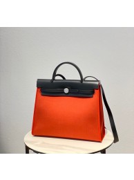 Hermes Herbag 31CM Original Canvas Leather & Calfskin 48887 orange&black Tl111pB23