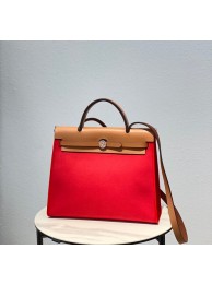 Hermes Herbag 31CM Original Canvas Leather & Calfskin 48887 red&brown Tl119Oj66