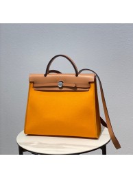 Hermes Herbag 31CM Original Canvas Leather & Calfskin 48887 yellow&brown Tl118Mc61