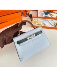 Hermes Kelly 19cm Shoulder Bags Epsom Leather KL19 Silver hardware light blue&green Tl213PC54