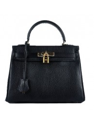 Hermes Kelly 28cm Shoulder Bags Black Grainy Leather Gold Tl1571pB23