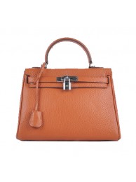 Hermes Kelly 28cm Shoulder Bags Orange Grainy Leather Silver Tl1576Va47