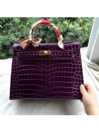 Hermes Kelly 32cm Shoulder Bag Croco Leather K32CO Purple Tl1255Sy67