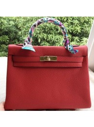 Hermes Kelly 32cm Shoulder Bag Red Calfskin Leather K32CL Gold Tl1092Yr55