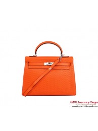 Hermes Kelly 32cm Top Handle Bag Orange Woven Leather Silver Tl1903ta99