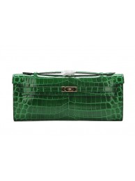Hermes Kelly Clutch Bag Croco Leather K1002 Green Tl1469Kf26