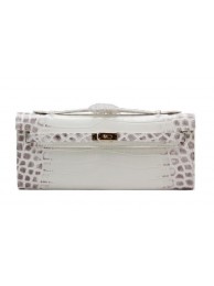 Hermes Kelly Clutch Bag Croco Leather K1002 OffWhite Tl1471mm78